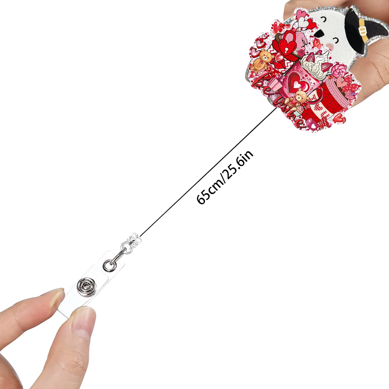 Porta-crachá retrátil acrílico coração crachá carretel criativo escritório escola presente do dia dos namorados