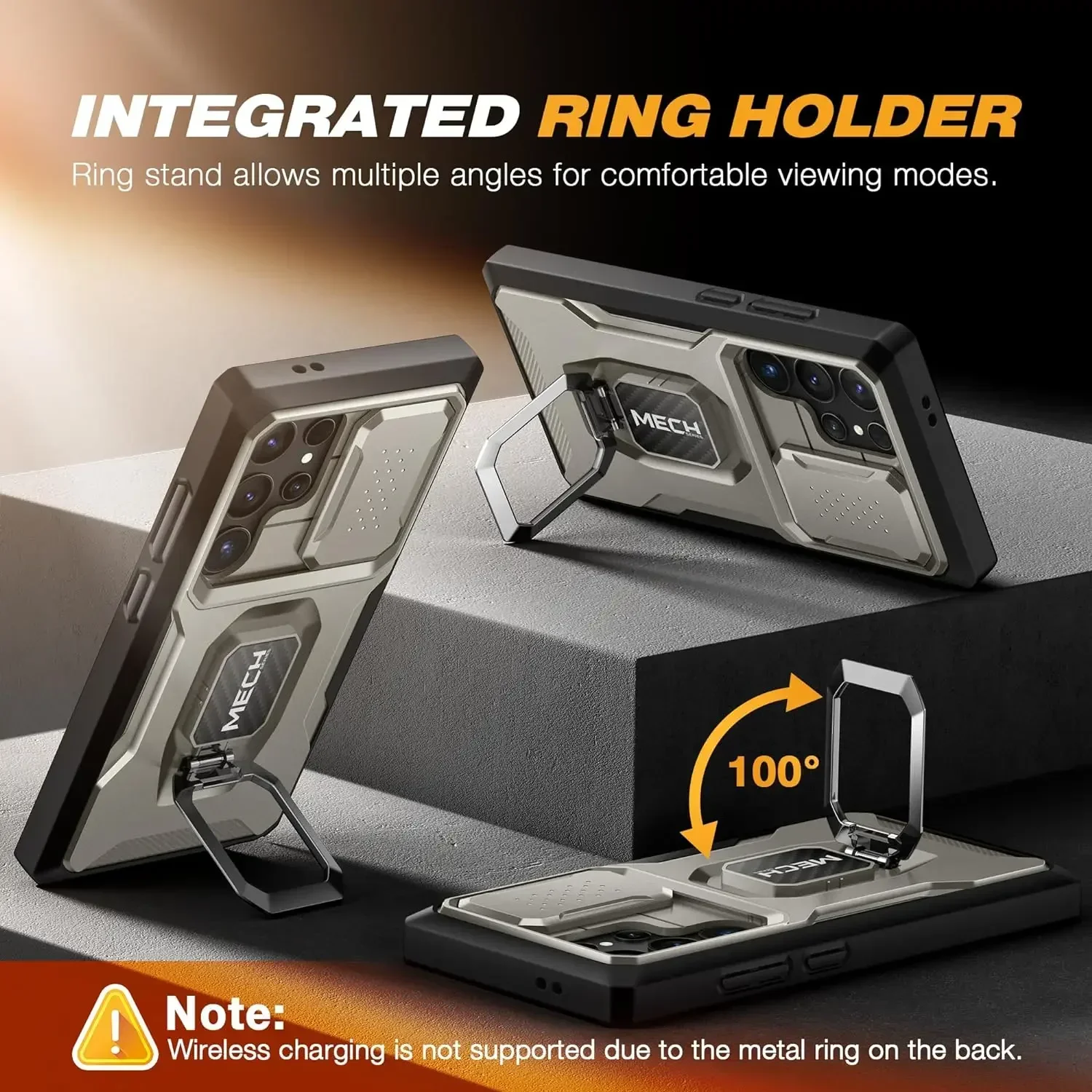 For Samsung Galaxy S24 Ultra Phone Case Bulit-in Slide Camera Cover with Ring stand Military Grade Rugged Shockproof Protection