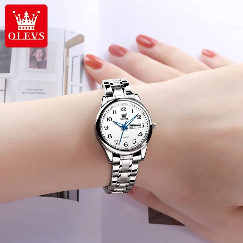 OLEVS 5567 Trendy Luxury Quartz Women Wristwatches, Alloy Strap Waterproof Casual Watches For Women Calendar Week Display