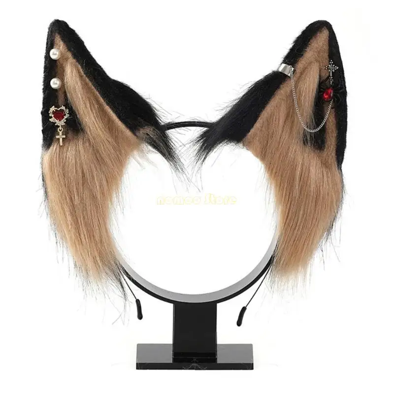 31BF Cartoon Stirnband Wolf Füchse Ohren Form Haare Hoop Plüsch Carnivals Party Kopfstück Cosplay Party Kostüm Requisiten Unisex
