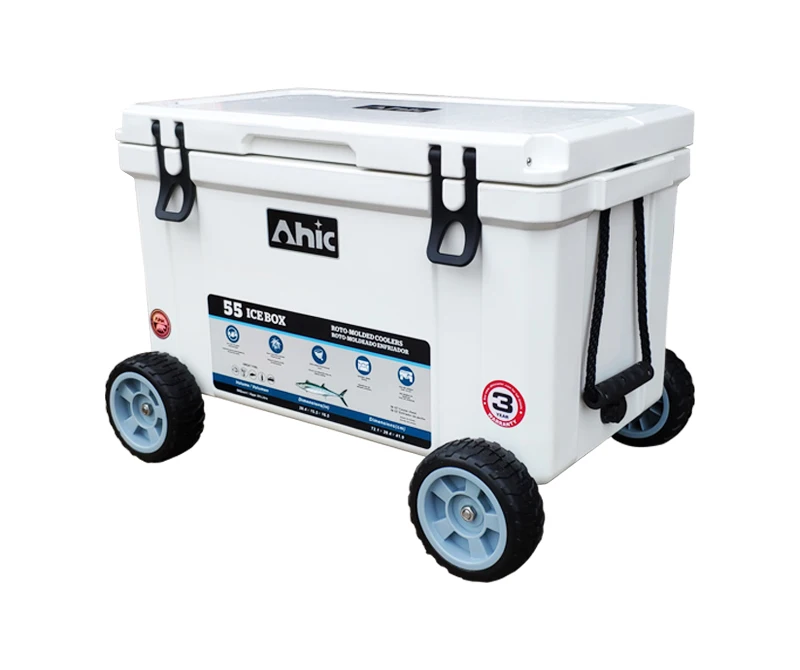 Custom 55l Plastic Large Plastic Can Beer Insulated Food Box Ice Chest Cooler Box With Wheel For Outdoor Fishing