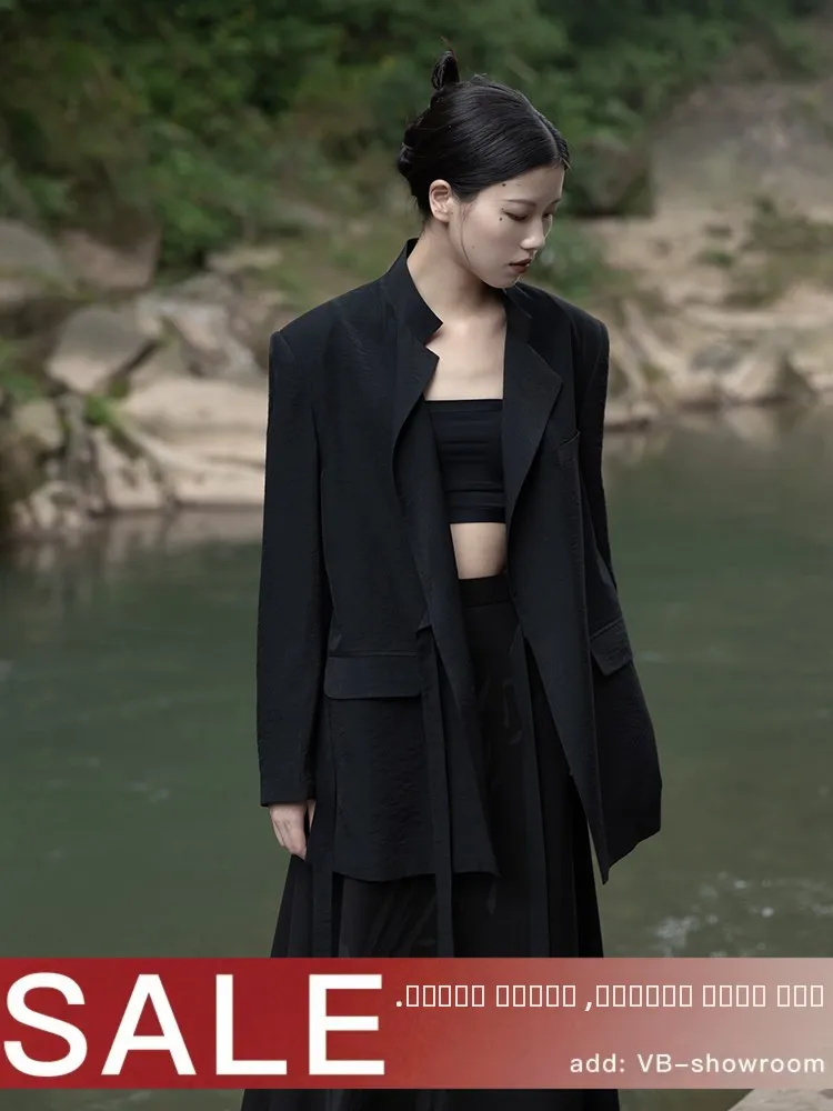 

Новая женская демисезонная куртка VAPOURBLUE из тонкого шелка в китайском стиле, повседневная, с воротником-стойкой, на поясе, в западном стиле, куртка-жонган