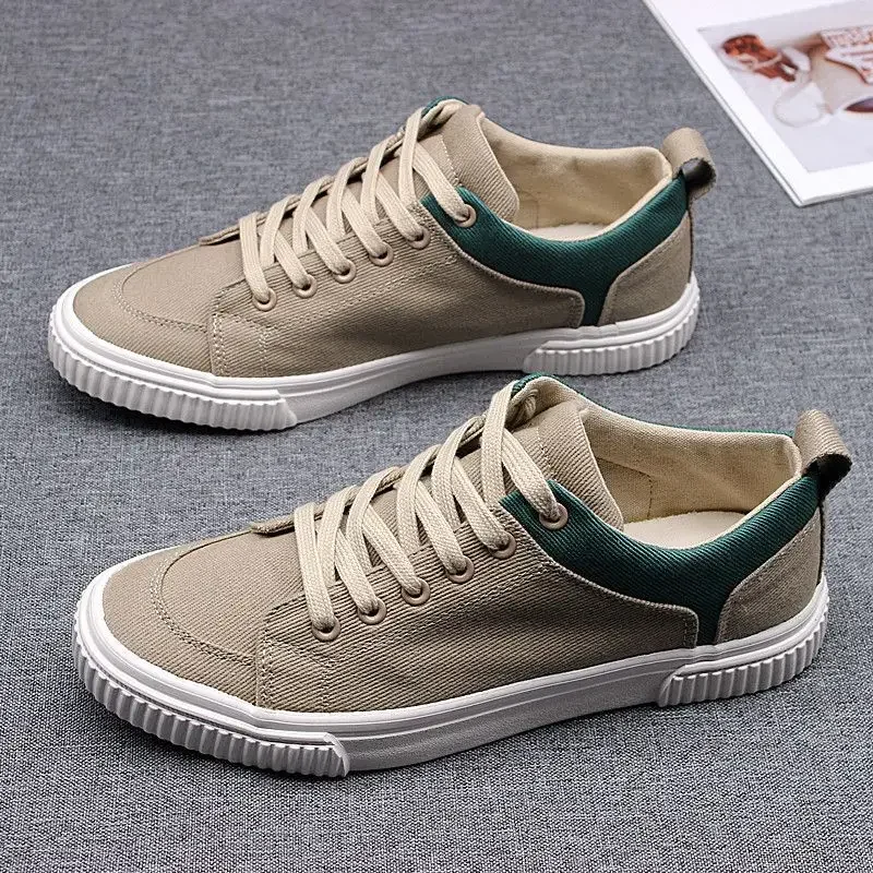 

Men's Spring Canvas Shoes New Breathable Lace Up Casual Men's Versatile Flat Bottomed Cloth Shoes Anti Skateboard Shoes Tenis