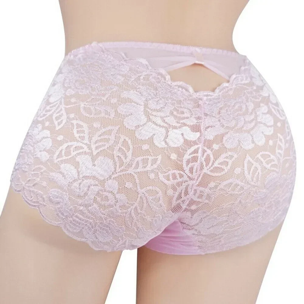 Men Gay Sissy Sexy Lace Underwear Thongs Male Transparent  Panties Breathable Briefs Sweet Sexy Hot Hollow Out Underwear