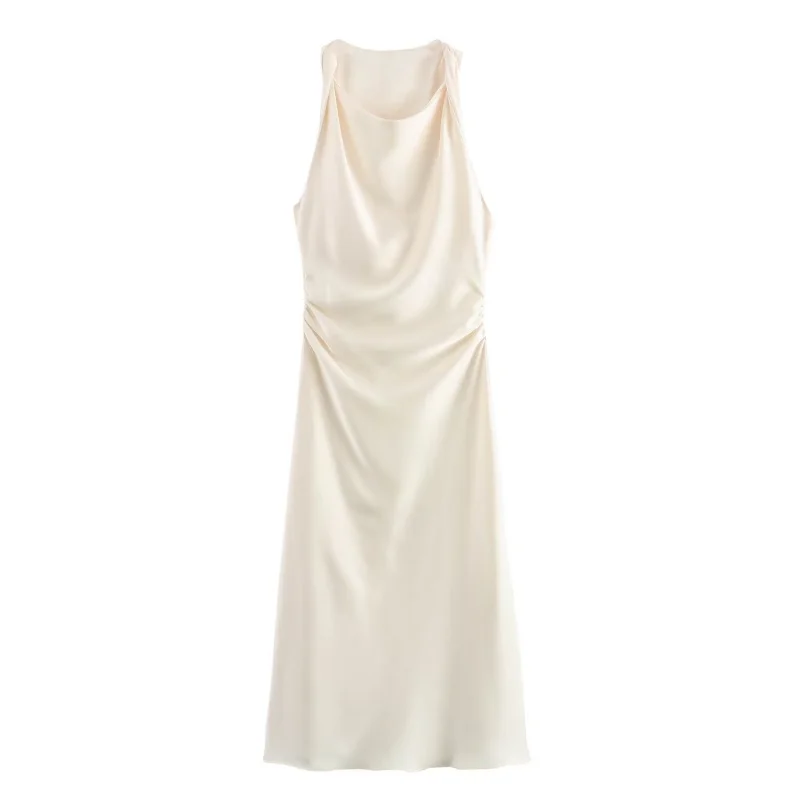 ETJ 2026 Elegantes Satin-Slip-Kleid für Damen Ärmellos mit Wasserfallausschnitt Figurbetontes Midikleid Vintage-Chic Partykleid Robe Femme Bekleidung – Detail 21