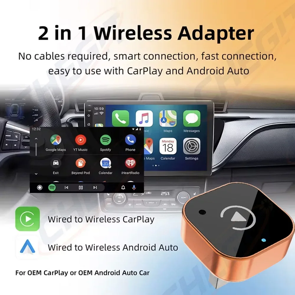 New Super Mini Carplay AI Box Wired to Wireless CarPlay&Android Auto 2in1 Box 5GHz WiFi5 for 99% Original Wired CarPlay/Auto Car