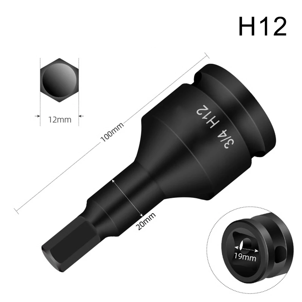 Hex Drive Bit Socket 34inch for Impact Wrench with Secure Non Slip Pin Hole and Recessed Square Interface for Strong Grip H12H32