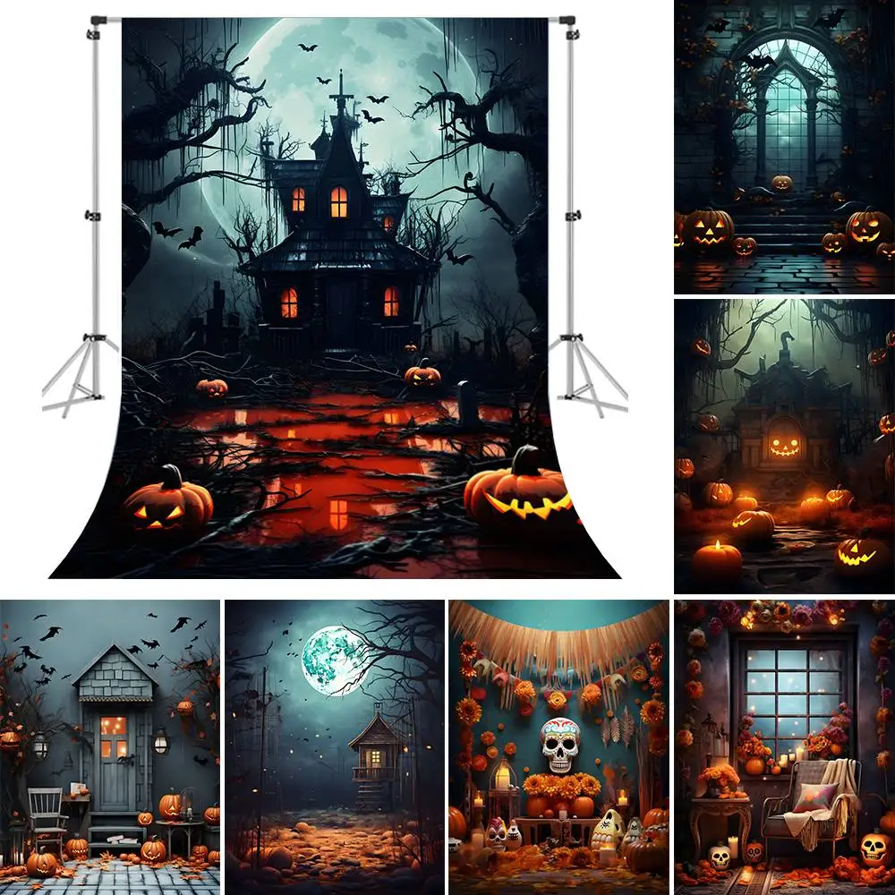 

Beenle Halloween Backdrop Photography Horror Moon Night Scary Grave Ghost Skull Witch Castle Halloween Party Photo Background