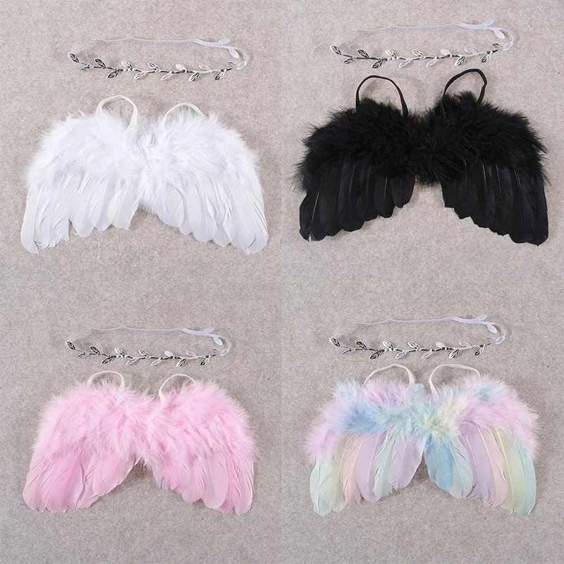 Newborn Photography Feather Angel Wing With Leaf Headband Set Baby Accessories Newborn Baby Souvenirs Photo Props Accessories