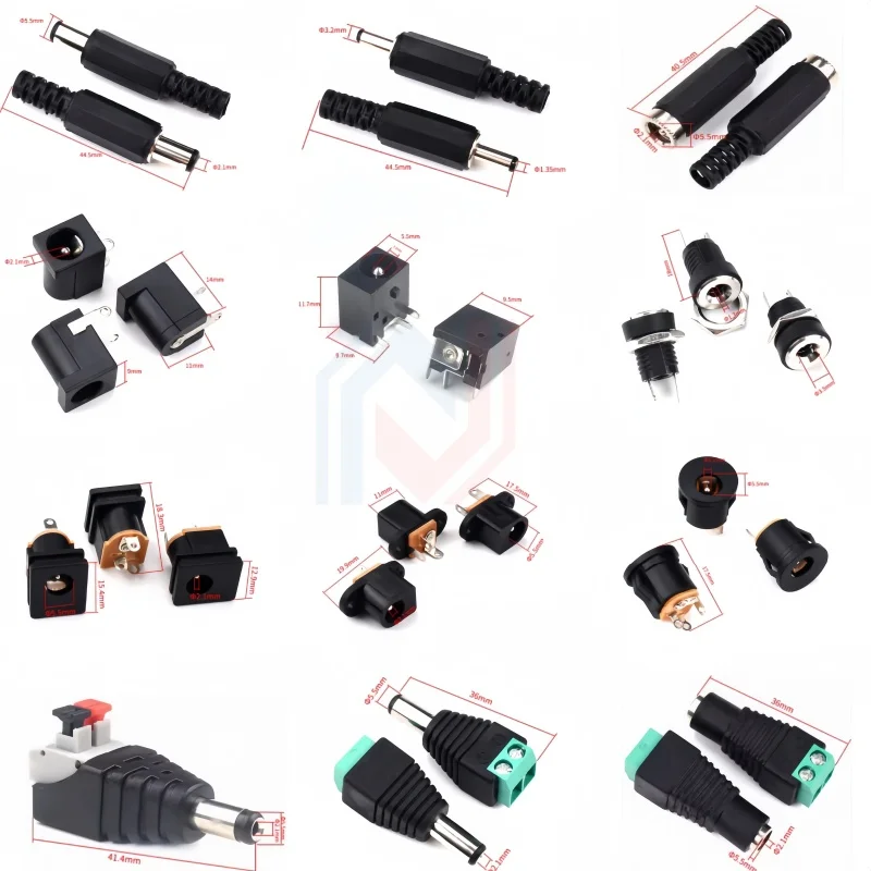 10Pcs/lot DC Power Socket Dc002 Connector 3.5x1.1mm/3.5x1.3mm Socket Plug Dc005 Male Connector 022b USB 5.5x2.1mm/5.5x2.5mm