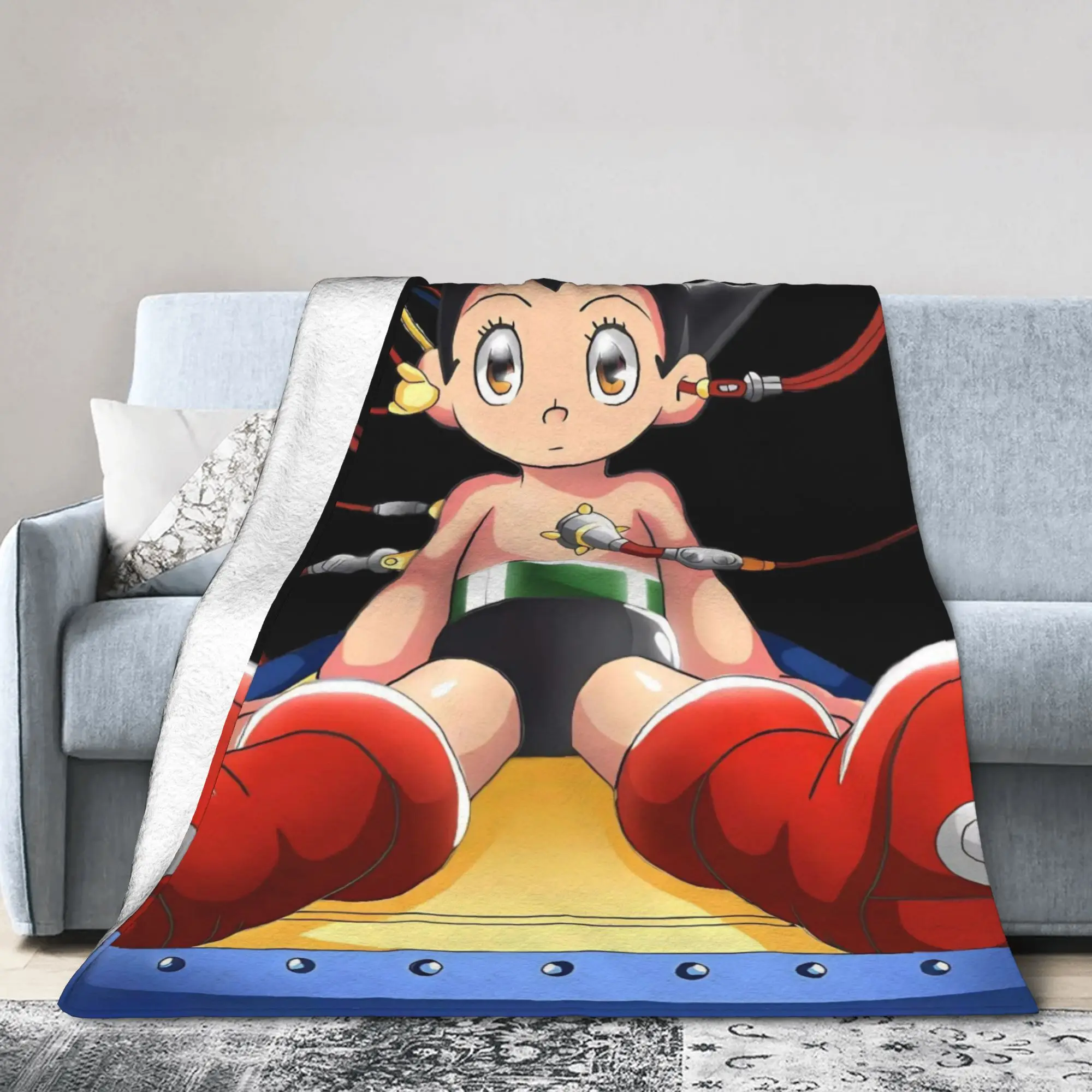Astroboy Astro Boy Anime Knitted Blanket  Flannel Throw Blankets Bed Sofa Decoration Soft Warm Bedspread