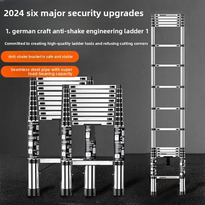 Multifunctional Telescopic Ladder Lift Ladder Straight Herringbone Indoor And Outdoor Engineering Stainless Steel Bamboo