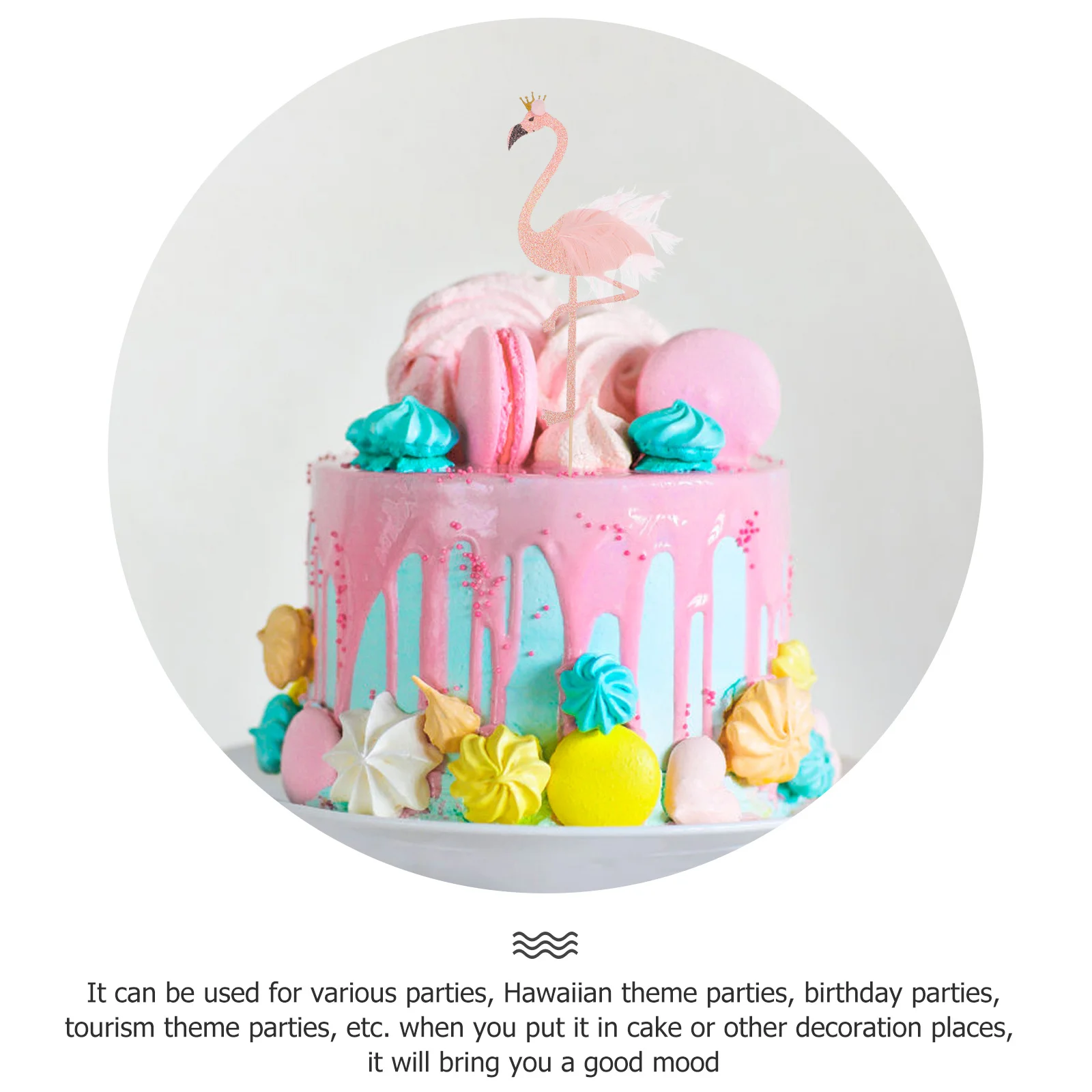 

8Pcs Cake Insert Cards Pink Glitter Flamingo Topper Hawaii Theme Party Birthday Cake Toppers Glitter Flamingo Topper