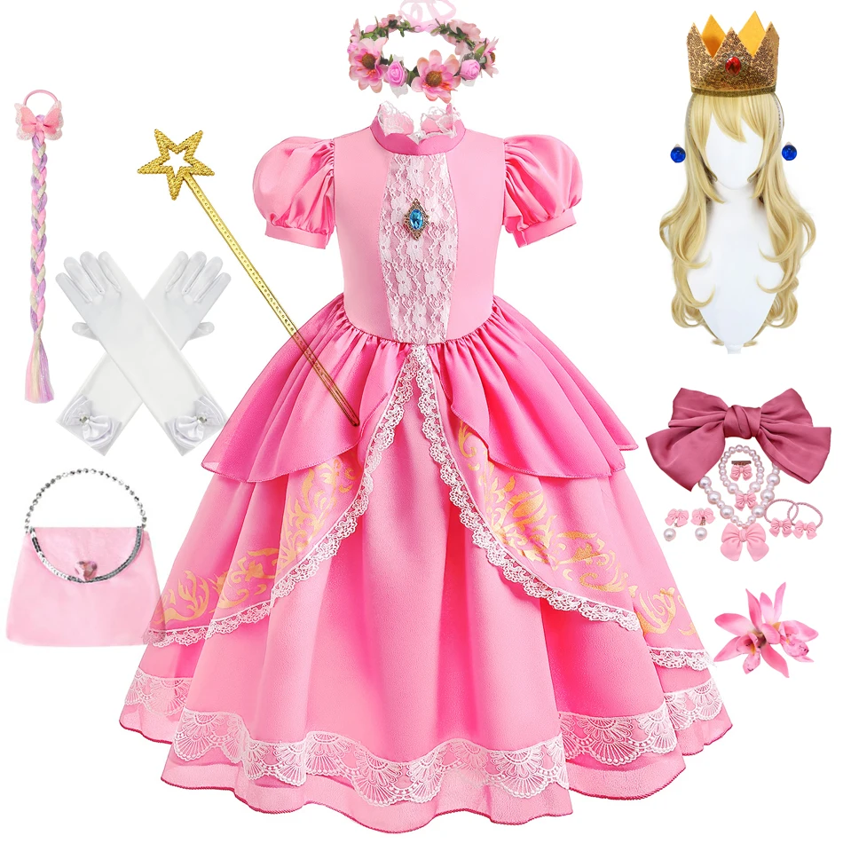 Peach Dresses for Party Girl Halloween Cosplay Costume Kids Birthday Carnival Outfits Children Princess Dress