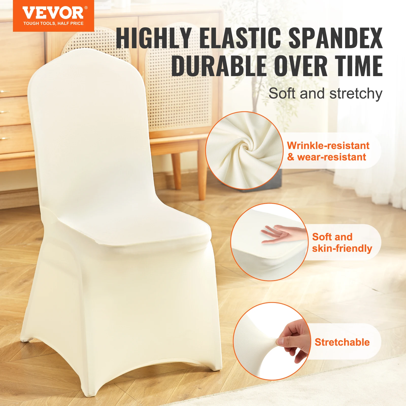 VEVOR 30/50PCS Ivory Stretch Spandex Folding Chair Covers Universal Fitted Chair Cover Removable Washable Protective Slipcovers