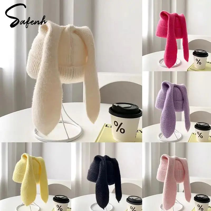 Skullies Beanie Lange Ear Muts Gehaakte Gebreide Mutsen Schattige Bunny Muts Konijnenoren Hoeden Voor Vrouwen Winter Warme Pet