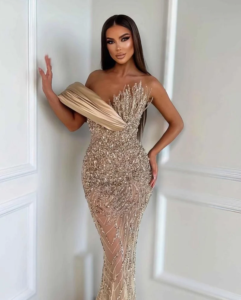 فساتين سهرة رائعة للفتيات السود الدانتيل الوهم حورية البحر فستان الحفلات الترتر كريستال الحبيب فساتين حفلات فاخرة مخصصة #2