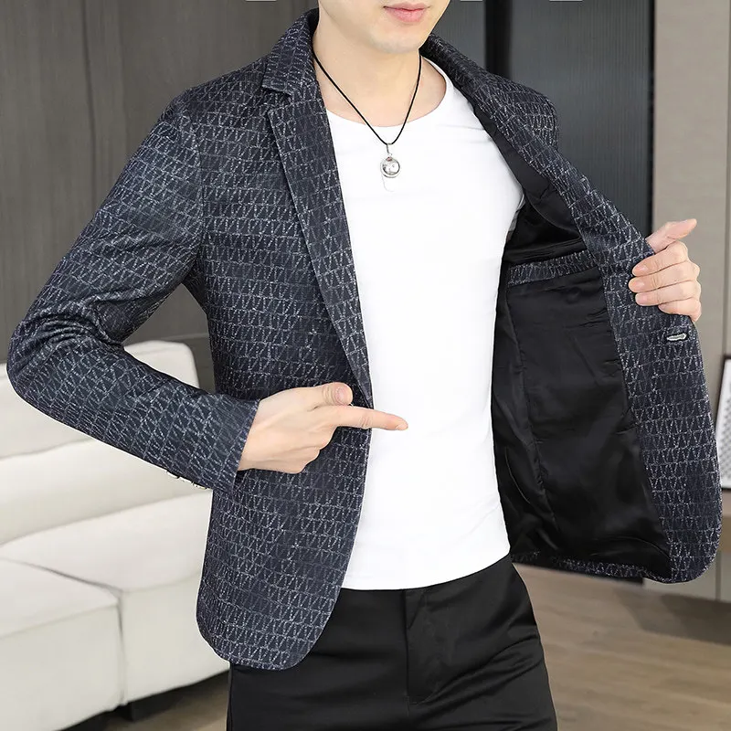 

Мужской приталенный повседневный пиджак на весну-осень с длинным рукавом, модный корейский стиль, молодежная верхняя одежда из дышащего полиэстера