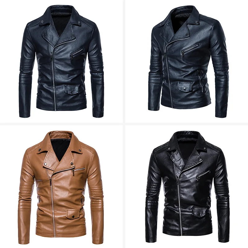 

Faux Leather Men Coat Turn Down Collar Full Sleeve Jackets Slim Turn Down Collar Fashion Zippers Mens Moto Biker Leather Outwear