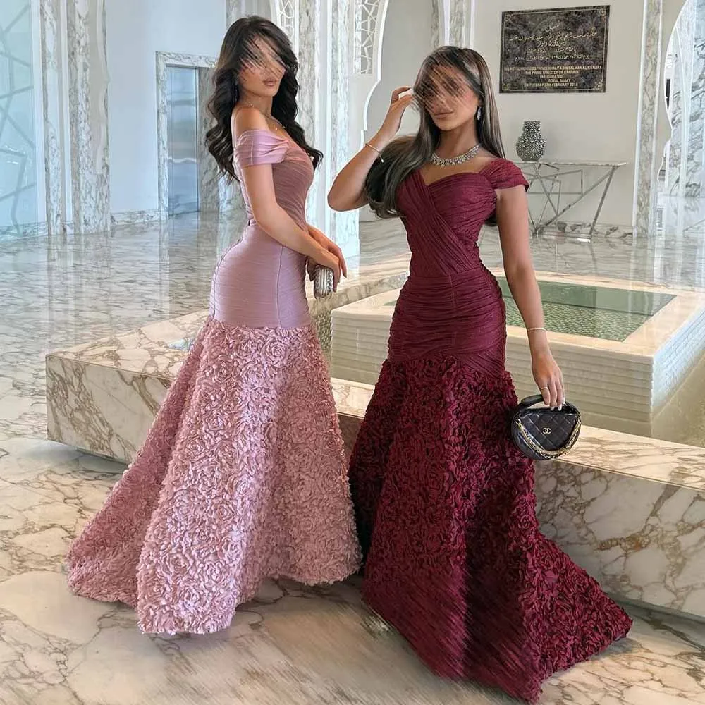 

Elegant Party Dresses Woman 2025 Chiffon Mermaid/Trumpet Celebrity Dress Burgundy Off-the-shoulder Applique Women Evening Dress