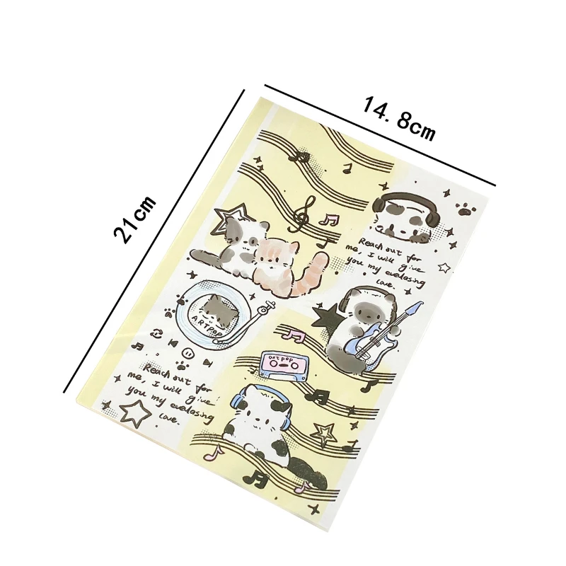 A5 Korean Ins Cute Cartoon Music Cat Notebook Kawaii Girl Journal Planner Book Travel Sketchbook 50sheets Horizontal  Inner Page