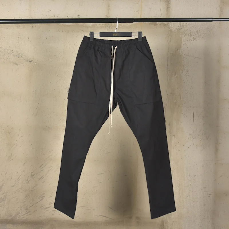 

High Street Men's Casual Pants Pockets Design Full Length Drawstring Cargo Pants Man Trousers Fashion Men's Clothing