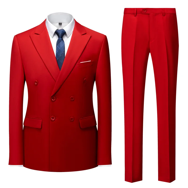 YJ07 Suit Two-piece Business Suit Double-row Two-button Suit Banquet Evening Dress British Dress Man