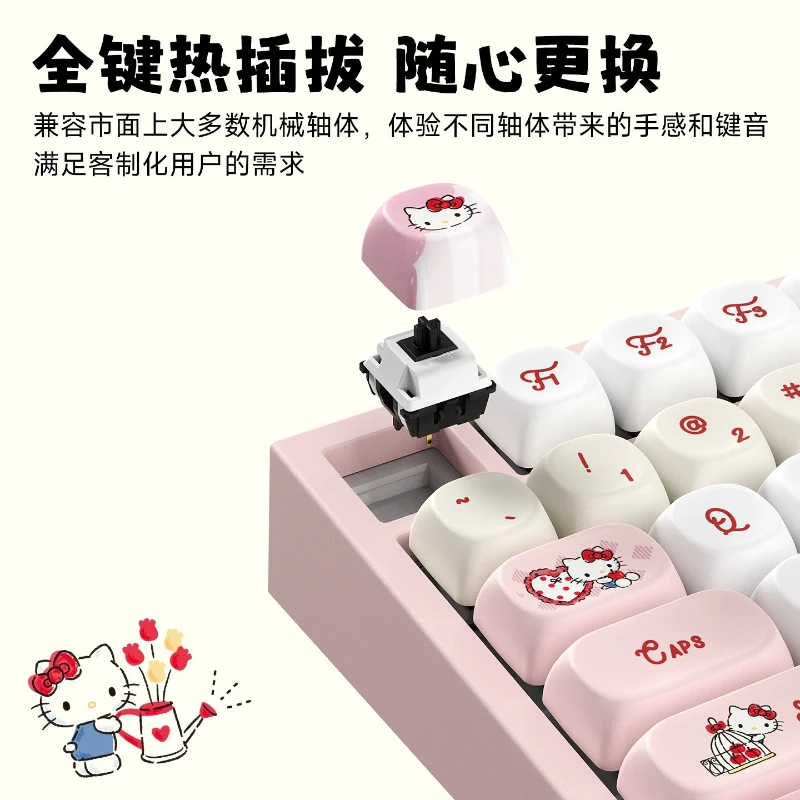 Sanrio RGB Tri-Mode Mechanical Keyboard Bluetooth Wireless  Wired Hot Swappable Keyboard for PC Office Gaming Laptop Desktop view 5
