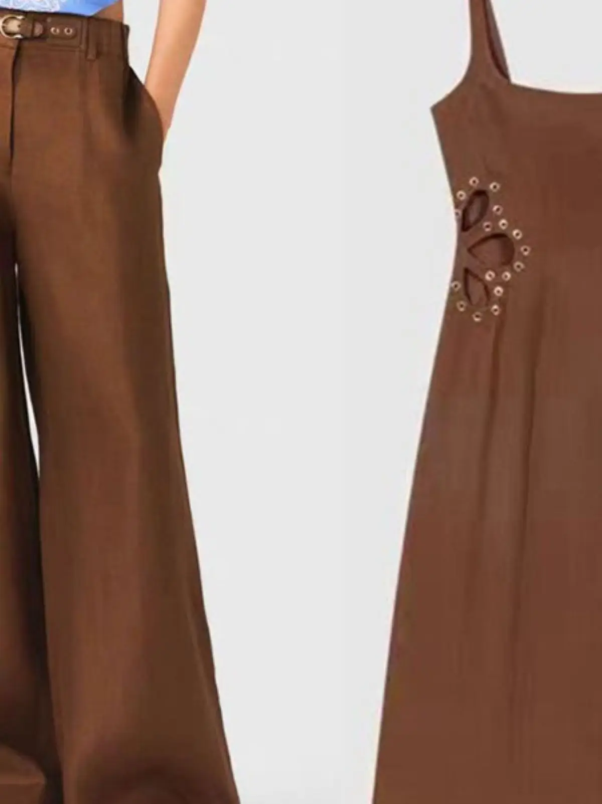 

Spring/Summer Women Square Neck Sleeveless Cutout Hollow A-Line Midi Dress + High Waist Wide Leg Pants Solid Fashion Set
