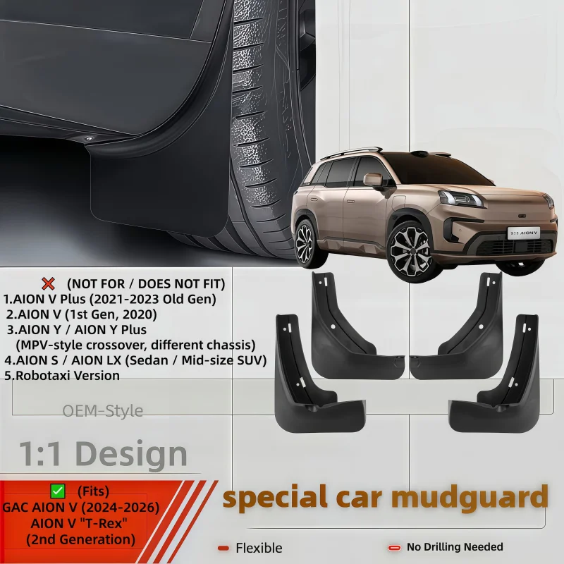 Custom Mud Flaps For GAC AION V 2024-2026 Car Splash Guards Front Rear Fender No Drilling All Weather Auto Accessories