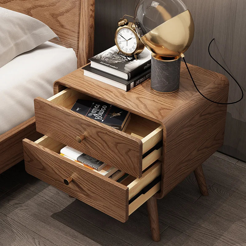 

m Modern simple bedside table walnut color new Chinese two-pump bedside Nordic bedroom solid wood bedside m