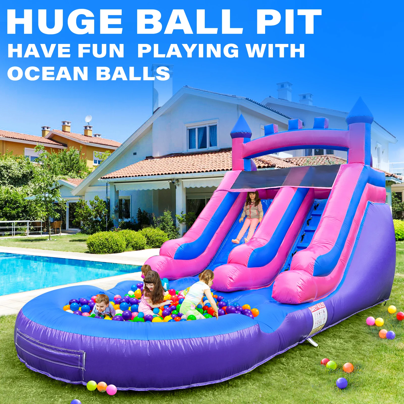 

Thickened PVC Water Slide Inflatable Bouncer Slide Wear Resistant Leakproof Portable Outdoor Backyard Garden Summer Water Play for Kids Adults Party