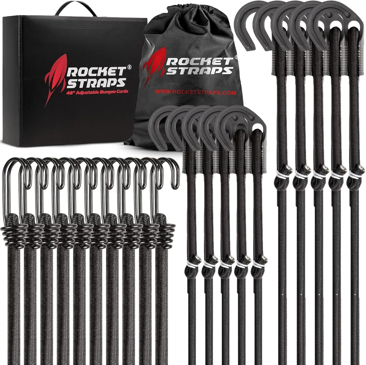 

- Ultimate Adjustable Outdoor Bungee Cord Assortment - Heavy Duty Set of 20 Bungee Cords (48") Double-J Hooks - El