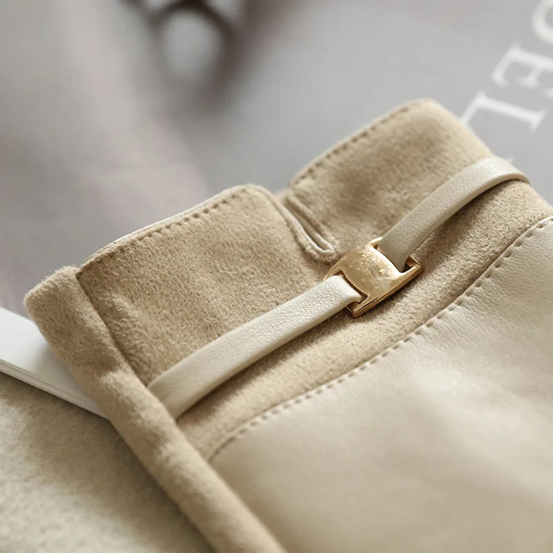 قفازات نسائية شتوية سميكة من جلد الغزال موضة أنيقة ريترو لركوب الدراجات تحافظ على الدفء شاشة تعمل باللمس مقاومة للرياح وناعمة ومريحة