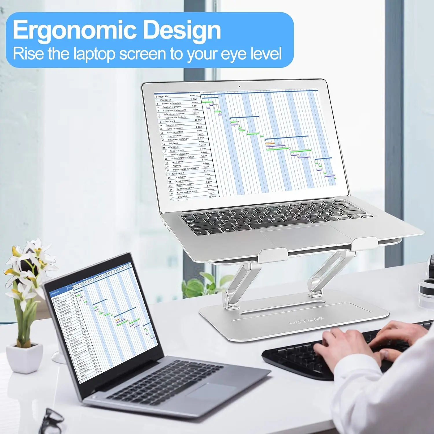 Adjustable Aluminum Laptop Stand for Desk, Ergonomic Riser Holder Compatible with 11-17 Inch Notebooks (Silver)