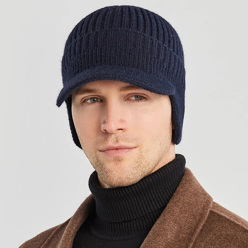 Brand Men Winter Knitted Hat Outdoor Cycling Ear Protection Warmth Peaked Cap Casual Fashion Sunhat Bomber Hats