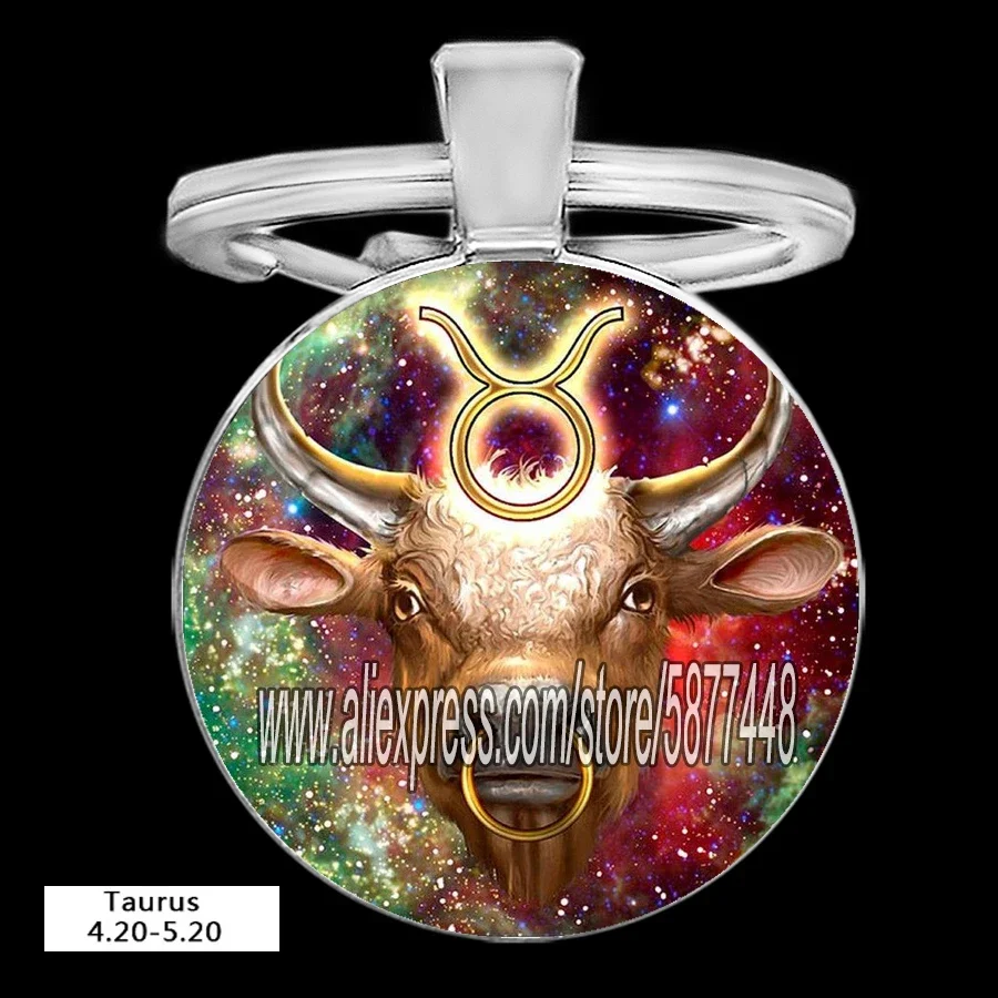 الملونة زودياك علامة المفاتيح 12 كوكبة ليو العذراء الميزان العقرب القوس قلادة الزجاج كابوشون كيرينغ هدية عيد ميلاد #6