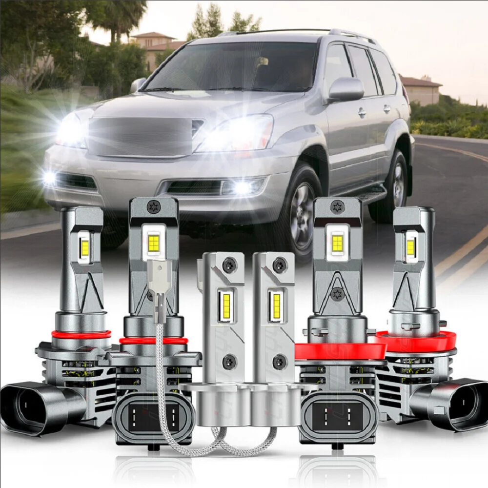 

XWQHJW Led headlight LED Headlight Hi/Lo+Fog Bulb For Lexus GX470 2003 2004 2005 2006 2007 2008 2009 Car accsesories