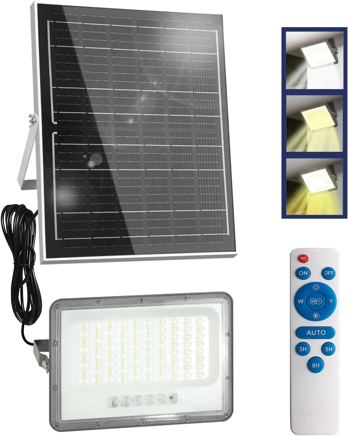 

Solar Flood Light Outdoor 3 Color 5000LM IP66, 3500K/4000K/6500K Adjustable LED Solar Street Light, Dusk to Dawn Security Lighti