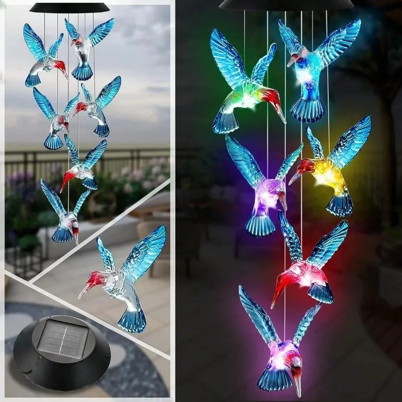 1PC Hanging Solar Garden Decor Light Butterfly Bell Solar Wind Chime Color Changing Solar Lamp Outdoor Waterproof Garden Yard