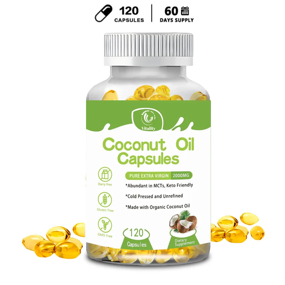 Vitality Coconut Oil Capsules Promotes Healthy Hair, Skin & Nails Made with Organic Coconut Oil