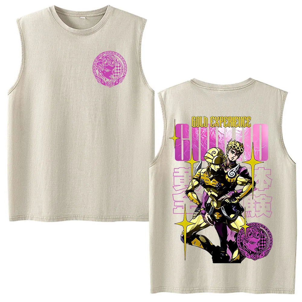 Anime Jojo Bizarre Adventure Jotaro Kujo Star Platinum Vintage Acid Washed Tank Tops Men Women Clothing Sleeveless Vest T-shirts view 4