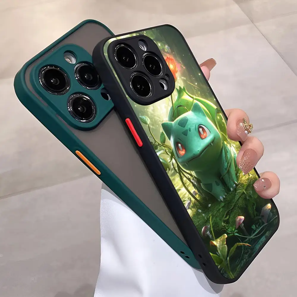 Pokémon Bulbasaur Phone Case for iPhone 13 15ProMax 14 11 12 Pro Max Mini 8 7 Plus SE2020 XS Max X XR Matte Black Cover