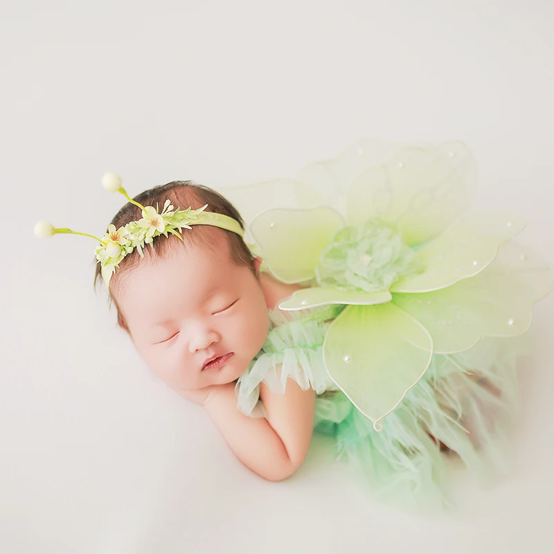 Newborn Baby Girl Photoshoot Outfits Fairy Gauze Dress Butterfly Wing Suit Lace Hat Gauze Background Blanket Photography Props