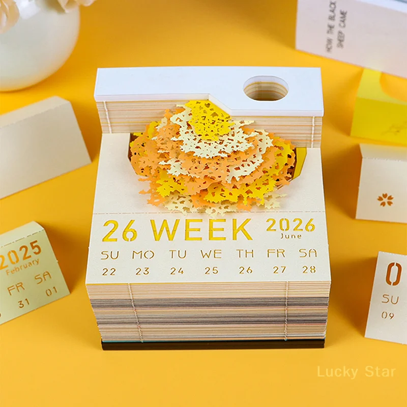 2026 Desk Calendar With LED Light 3D Tear-away Calendar Paper Time Piece Calendar Carving Art Memo Pad Notepad Gift Christmas