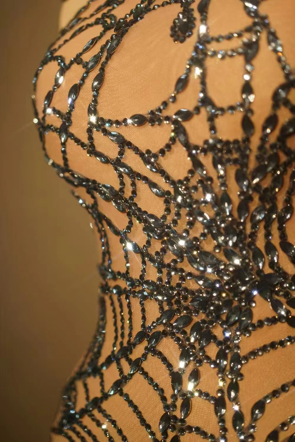 Neue trendige Bühnenkleidung Halloween OverallSkinny Mesh durch Spinnennetz NachtclubPerformance Strampler Outfit Tanzkostüm B246