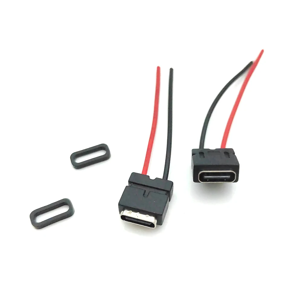 80pcs USB 3.1 Connector Type-C 2P 4Pin Welding Wire Female Waterproof Female Socket Rubber Ring High Current Fast Charging port