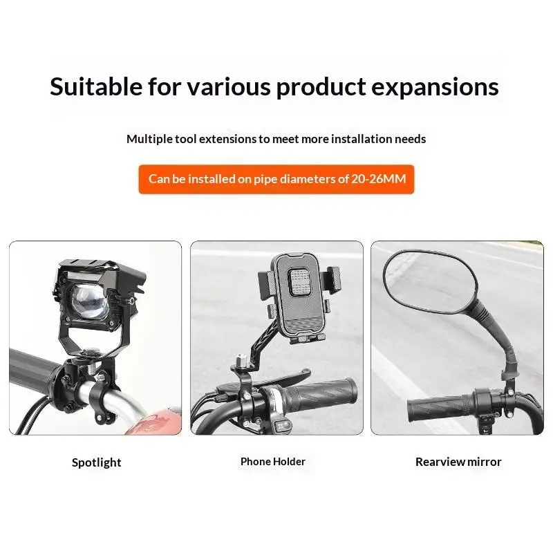 Motorcycle LED Spotlight Holder Bracket Universal Metal Tube Clamp Mount for Ebike Modification Use