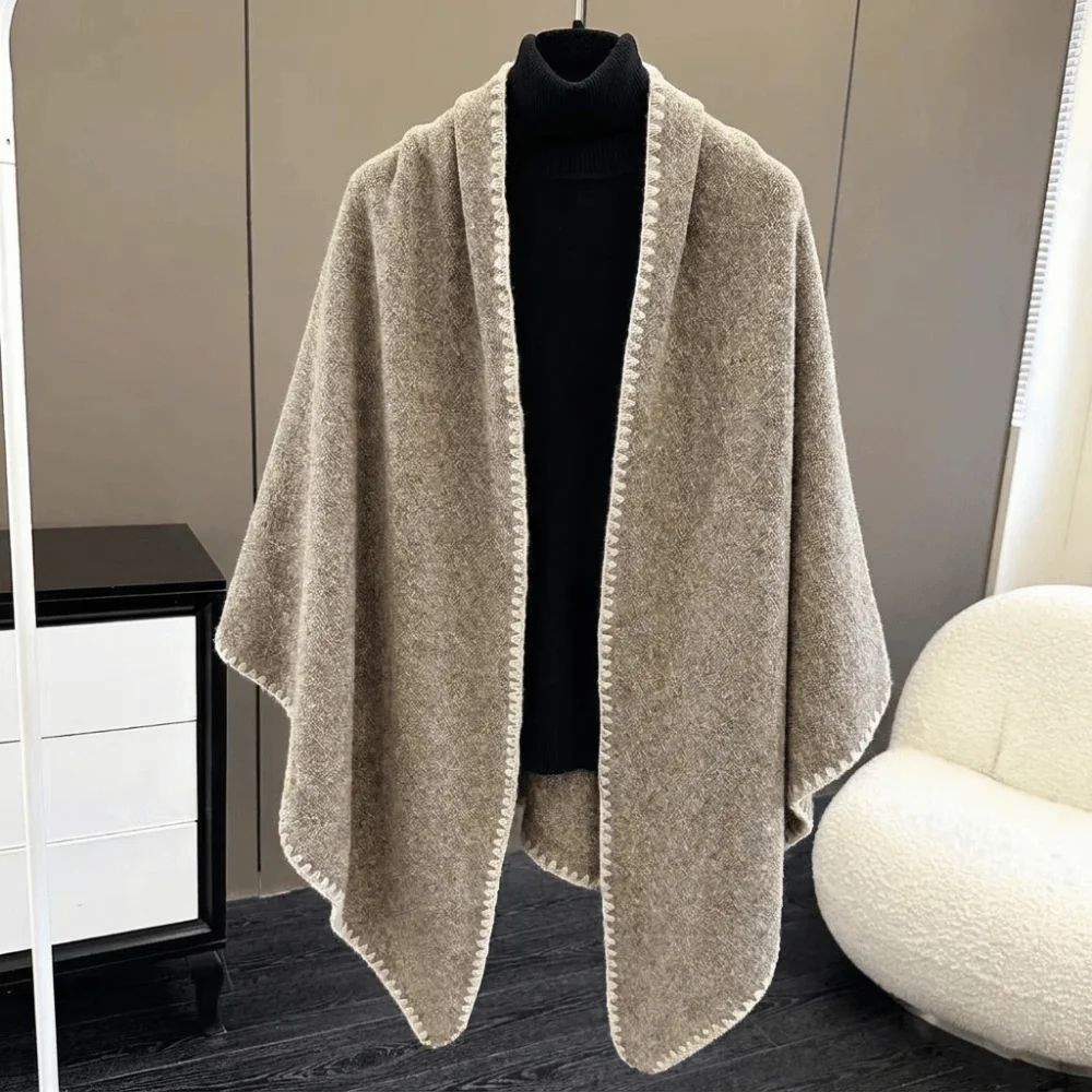 Luxury Thick Knitted Poncho Cape Wrap Loose Fit Warm Shawl Scarf Korean Style Cape Women Shawl Casual Wear