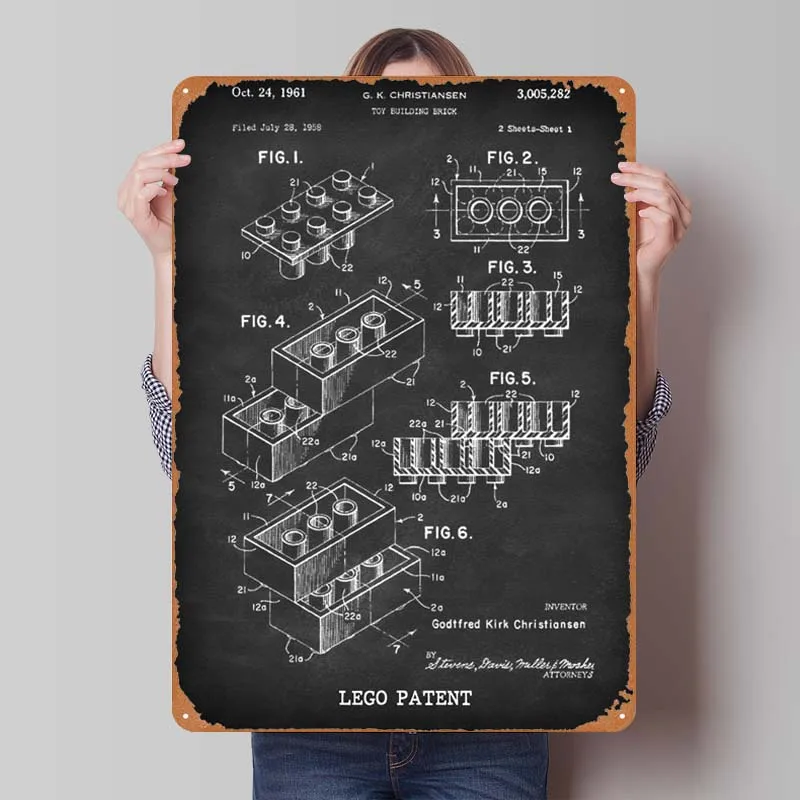 LEGO Blueprint Poster Gamer Room Decoration Vintage Metal Tin Sign for Game Room Garage Wall Decoration Man Cave House Decor